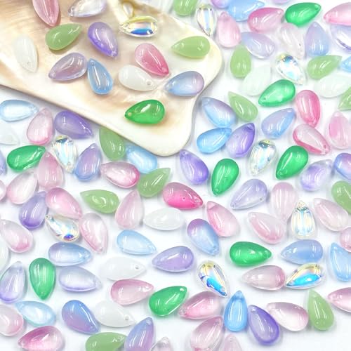 Tropfenförmige Kristallperlen – 140 Stück Glasperlen in Tropfenform, transparent, Wassertropfen-Perlen, Großpackung, Glitzer, lose Perlen-Charm-Anhänger für Bastelarbeiten, Ohrringe, Armbänder von LOPURO