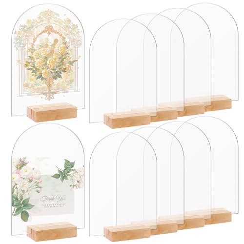 LOPYXBR 10 Stück Acrylschild mit Holzständern, Wiederverwendbare Blanko Gewölbt Tischnummern Hochzeit, Transparent Tischnummern Acryl für Geburtstag, Taufe, Hochzeit Tischdeko von LOPYXBR