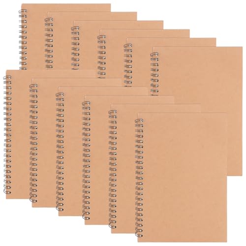 LOPYXBR 12 Stück Notizbuch A5, Liniert Notizblock A5, 100 Seiten/50 Blatt Spiralblock a5 Kariert, Kraft Cover A5 Spirale Notizblock, Notizheft a5 Skizzenblock für Memos, Büro, Schule, Arbeit von LOPYXBR