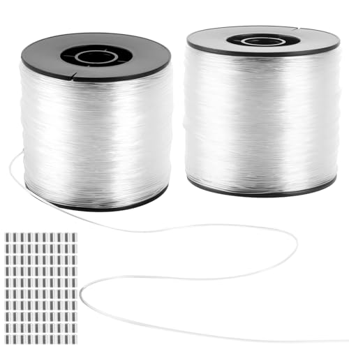 LOPYXBR 2 Rollen Nylonfaden Transparent Reißfest 200m x 0,9 mm Angelschnur Transparent, Starker Nylonschnur mit 200 Stück Aluminium Crimphülsen für DIY Crafting, Angel, Basteln, Schmuck, Aufhängen LOPYXBR 2 Rollen Nylonfaden Transparent Reißfest 200m x 0,9 mm Angelschnur Transparent, Starker Nylonschnur mit 200 Stück Aluminium Crimphülsen für DIY Crafting, Angel, Basteln, Schmuck, Aufhängen von LOPYXBR