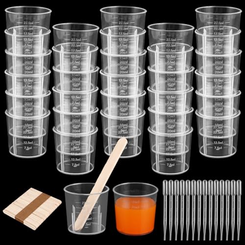 LOPYXBR 200 Stück 30ml Messbecher Klein, Kunststoff mischbecher für Mischen Farbe mit 200Stk Holzstäbchen und 20Stk 3ml-Pipette, Mini Messbecher für Epoxidharz Gießformen Labor Kochen Malerei von LOPYXBR