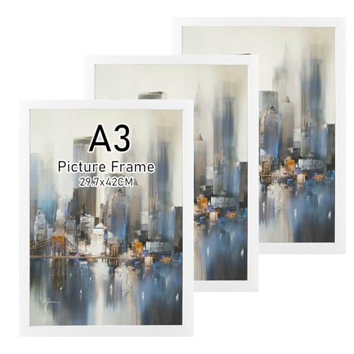 LOPYXBR 3 Stück Bilderrahmen A3 Weiß, 29,7x42 cm Bilderrahmen Din A3, Rahmen A3, Moderner Portraitrahmen Holz Fotorahmen mit Bruchsicherem Acrylglas von LOPYXBR