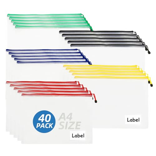 LOPYXBR 40 Stück Dokumententasche A4 Bunt Dokumententasche mit Reißverschluss Wasserdichte Dokumentenmappe Mesh für Bürobedarf, Dokumente, Papier von LOPYXBR