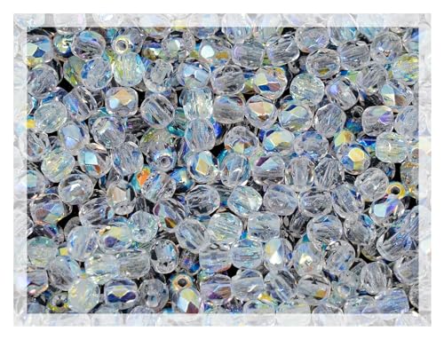 00030-28701 facettierte, feuerpolierte gepresste tschechische Glasperlen, 3 mm, Crystal AB, 600 Stück von LOSKOSSLTDD1