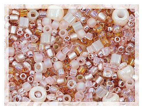 10 g Mischung aus kleinen Rocailles, Rocailles und Bugles, 2–10 mm, japanische Glasperlen, Mix TOHO Beige Perle (wie 3213 – Bara-Rose) von LOSKOSSLTDD1