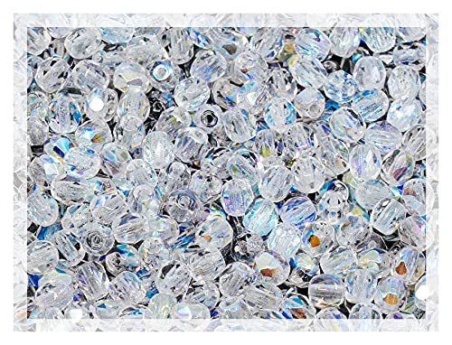 100 Stück facettierte, feuerpolierte gepresste tschechische Glasperlen, 4 mm, Crystal AB 00030-28701 BCV von LOSKOSSLTDD1