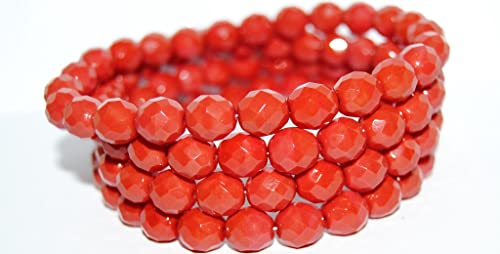 100 Stück feuerpolierte runde facettierte Perlen, undurchsichtiges Rot (93210), Glas, Tschechische Republik, Größe 10 mm von LOSKOSSLTDD1