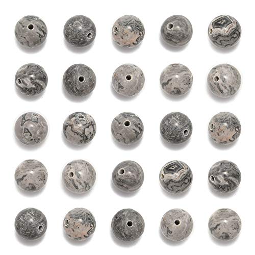100 Stück originale Natursteinperlen, Edelstein, rund, lose Landschaftskarten-Japser-Perlen, 6 mm, 8 mm, 10 mm (Querformat (Karte Japser), 6 mm, 100 Perlen) von LOSKOSSLTDD1
