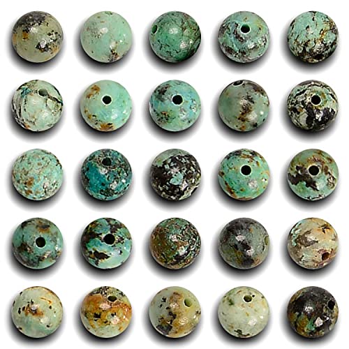 100 Stück originale Natursteinperlen, Edelstein, rund, lose Perlen, 6 mm, 8 mm, 10 mm (Afrikanischer Türkis, 10 mm, 100 Perlen) von LOSKOSSLTDD1