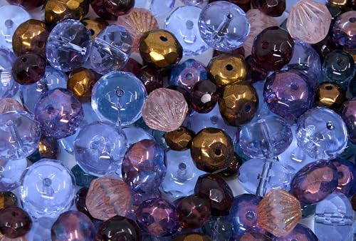 10g Facettierte Feuerpolierte Perlen Mix (Kathedrale, Rondelle, Lanthern), Mix Lila, Glas, Tschechien von LOSKOSSLTDD1