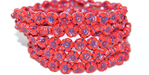150 Stück Hawaii-Blumen-gepresste Glasperlen, Rot, 43812 (93190 43812), Glas, Tschechische Republik, Größe 8 mm von LOSKOSSLTDD1