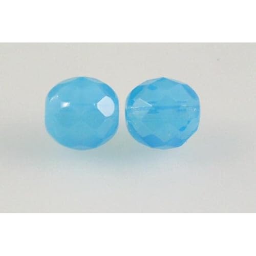 150 Stück feuerpolierte facettierte Perlen, rund, 10 mm, Opal Aqua (61000), Bohemia Kristallglas, Tschechien 15119001 von LOSKOSSLTDD1