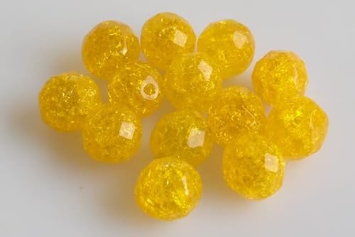 150 Stück feuerpolierte facettierte Perlen, rund, 10 mm, transparent gelb rissig (80020-85500), Bohemia Kristallglas, Tschechien 15119001 von LOSKOSSLTDD1