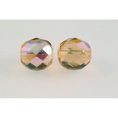 150 Stück feuerpolierte facettierte Perlen, rund, 10 mm, transparent rosa AB (70130-28701), Bohemia Kristallglas, Tschechien 15119001 von LOSKOSSLTDD1