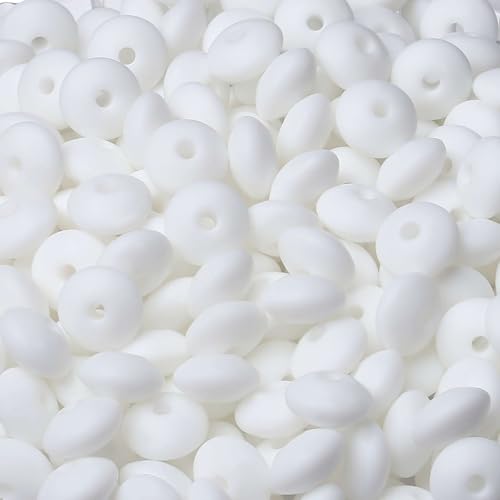 150 Stück weiße Silikon-Linsenperlen, 12 mm Silikonperlen, Bulk Silikon-Abakus-Perlen für Schlüsselanhänger, Armband, Halskette, Handwerk, Stiftherstellung, lose Abstandshalter von LOSKOSSLTDD1