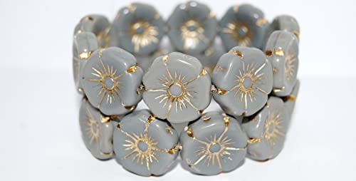 20 Stück Hawaii-Blumen-gepresste Glasperlen, blickdicht, grau, 54202 (43030 54202), Glas, Tschechische Republik, Größe 20 mm von LOSKOSSLTDD1