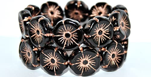 20 Stück Hawaii-Blumen-gepresste Glasperlen, schwarz, 54200 (23980 54200), Glas, Tschechische Republik, Größe 20 mm von LOSKOSSLTDD1