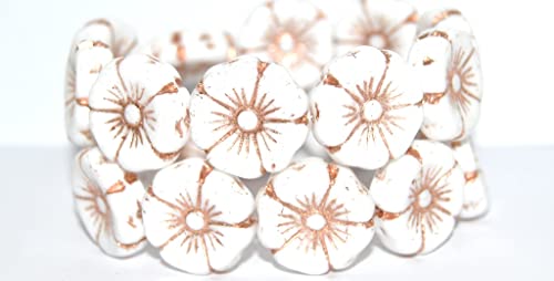 20 Stück Hawaii-Blumen-gepresste Glasperlen, weiß, 54200 (2010 54200), Glas, Tschechische Republik, Größe 20 mm von LOSKOSSLTDD1
