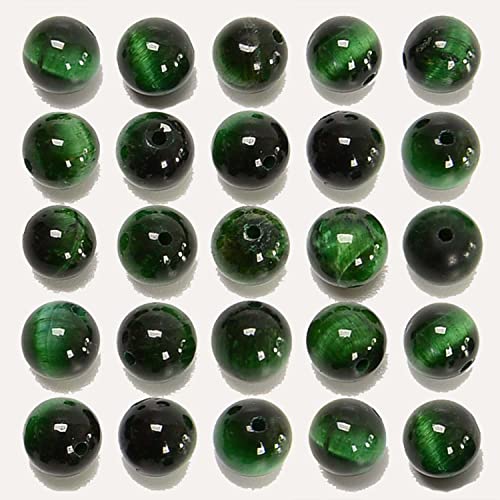 200 Stück 8 mm natürliche grüne Tigerauge-Edelsteine, runde Abstandshalter, lose Perlen für Schmuckherstellung, mit Kristall-Stretchschnur (grünes Tigerauge, 8 mm, 200 Perlen) von LOSKOSSLTDD1