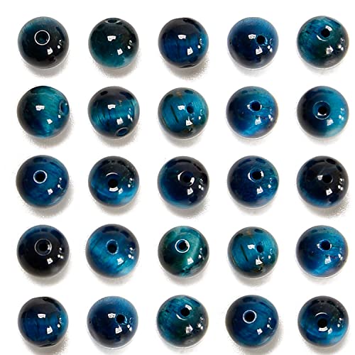 200 Stück 8 mm natürlicher Aquamarin Tigerauge, runde Abstandshalter, lose Perlen für Schmuckherstellung, mit Kristall-Stretchschnur (Aquamarin-Tigerauge, 8 mm, 200 Perlen) von LOSKOSSLTDD1