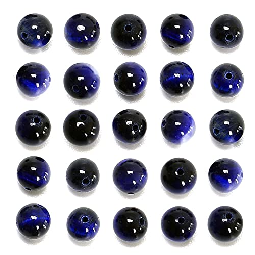200 Stück 8 mm natürlicher Saphir-Tigerauge-Edelstein, runde Abstandshalter, lose Perlen für Schmuckherstellung, mit Kristall-Stretchschnur (Saphir-Tigerauge, 8 mm, 200 Perlen) von LOSKOSSLTDD1