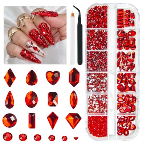 2052 rote Nagelkunst-Strasssteine, verschiedene Formen, Kristalle, flache Rückseite, Siamrot, runde Perlen, K9-Glassteine, Diamanten, Schmucksteine, Nagelkunst, Anhänger für Nägel, Gesichter, Augen 2052 rote Nagelkunst-Strasssteine, verschiedene Formen, Kristalle, flache Rückseite, Siamrot, runde Perlen, K9-Glassteine, Diamanten, Schmucksteine, Nagelkunst, Anhänger für Nägel, Gesichter, Augen von LOSKOSSLTDD1