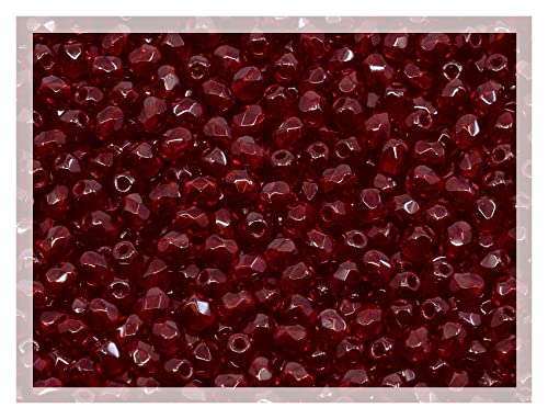 25 g, ca. 600 Stück, facettierte, feuerpolierte gepresste tschechische Glasperlen, 3 mm, böhmisches dunkles Rubinrot – 90100 von LOSKOSSLTDD1