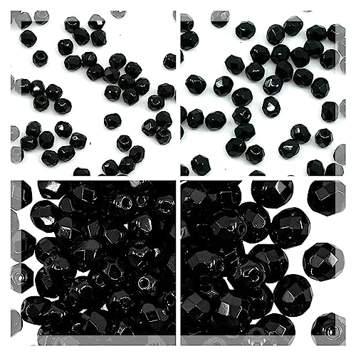 275 Stück feuerpolierte facettierte tschechische Glasperlen, einfarbig, 3 mm, 4 mm, 6 mm, 8 mm, Tiefschwarz 23980 von LOSKOSSLTDD1