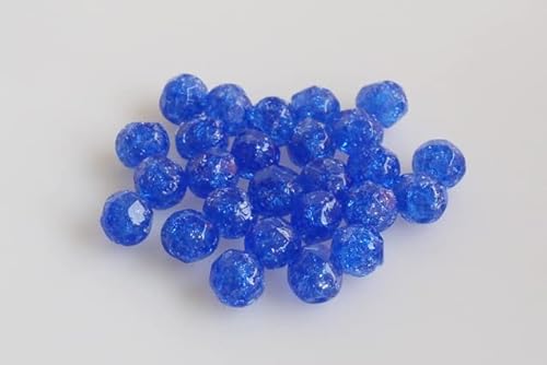 30 Stück feuerpolierte facettierte Perlen, rund, 6 mm, transparent blau rissig (30060-85500), Bohemia Kristallglas, Tschechien 15119001 von LOSKOSSLTDD1