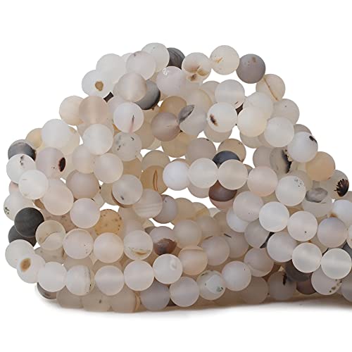 45 Stück 8 mm natürlicher, mattierter Moos-Gras-Achat-Edelstein, rund, lose Perlen für Schmuckherstellung, 1 Strang, 38,1 cm von LOSKOSSLTDD1