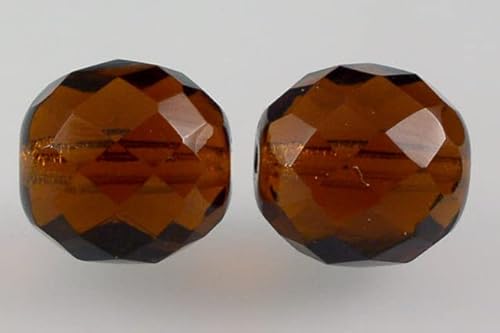 50 Stück feuerpolierte facettierte Perlen, rund, 14 mm, transparent braun (10090), Bohemia Kristallglas, Tschechien 15119001 von LOSKOSSLTDD1