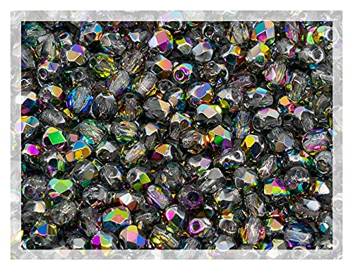 50 g, ca. 600 Stück, facettierte, feuerpolierte gepresste tschechische Glasperlen, 4 mm, Crystal Vitrail 00030-28101 BCV von LOSKOSSLTDD1