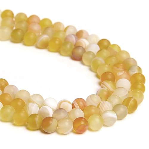60 Stück 6 mm natürlicher, matter Zitronengelb gestreifter Achat, rund, glatt, lose Abstandshalter, Lochgröße 1 mm, Edelstein-Energieheilung, DIY-Perlen für Armbänder, Halsketten, Schmuckherstellung von LOSKOSSLTDD1