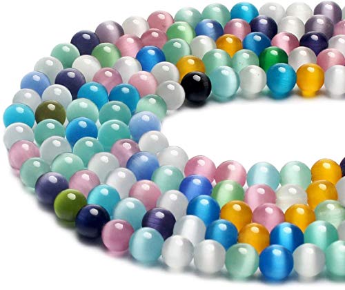 Bunte Katzenaugen-Perlen, rund, 10 mm, Halbedelstein, lose Perlen für Schmuckherstellung (38–40 Stück/Strang) von LOSKOSSLTDD1