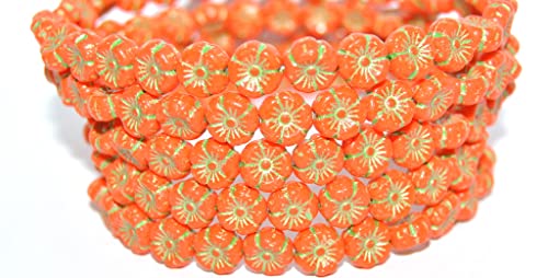 Gepresste Glasperlen Hawaii-Blume, tieforange 43813 (93140 43813), Glas, Tschechische Republik, Größe 8 mm, 150 Stück von LOSKOSSLTDD1