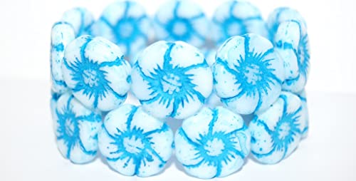 Gepresste Glasperlen mit 6 Blütenblättern, Weiß, 46460 (2010 46460), Glas, Tschechische Republik, Größe 22 mm, 20 Stück von LOSKOSSLTDD1