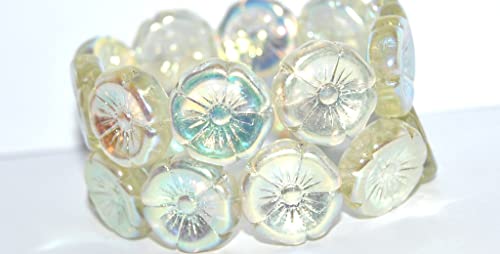 Gepresste Hawaii-Glasperlen, transparent, gelb, 2 x Seite (80100 ab 2 Seite), Glas, Tschechische Republik, Größe 20 mm, 20 Stück von LOSKOSSLTDD1