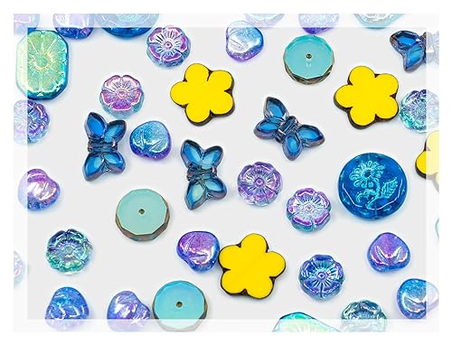 Glasperlen-Mix mit Tischschnittblumen- und Schmetterlings-Perlen, 60 g, PG-Blau von LOSKOSSLTDD1