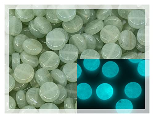 Glasperlen mit 1 Loch, flach, rund, 8 mm, Tschechische Republik, schmutziges Grün, leuchtet im Dunkeln, Hellblau, 25 g (ab 70 Stück) von LOSKOSSLTDD1
