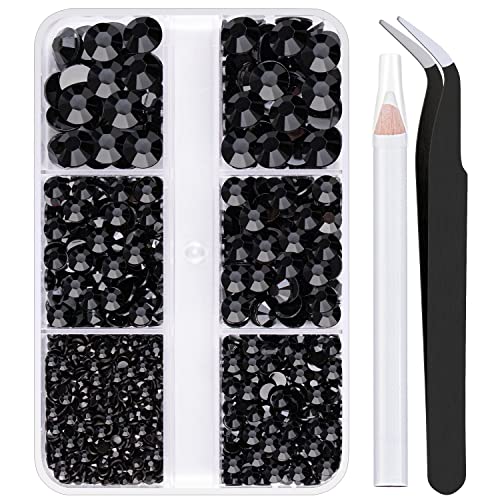 Harz-Strass-Set, 2/3/4/5/6 mm, flache Rückseite, Gelee-Strasssteine, 1 Box schwarze, nicht Hotfix-Kristall-Edelsteine für selbstgemachte Bastelarbeiten, Flaschen, Tassen, Becher, Kleidung, Make-up, von LOSKOSSLTDD1