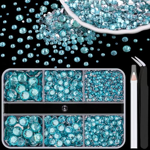Harz-Strasssteine zum Basteln, 1 Box, Seeblau, verschiedene Größen, flache Rückseite, Bedazzling-Kristalle für Bastelarbeiten, Nagelkunst, Dekoration, nicht Hotfix-Edelsteine, Charms für Becher, von LOSKOSSLTDD1
