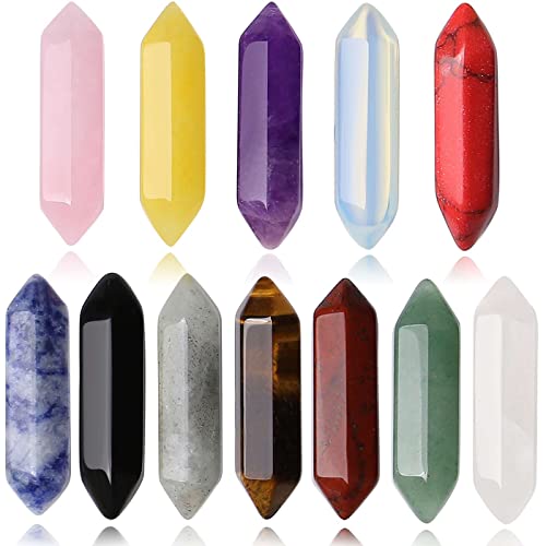 Heilkristall-Set, sechseckige Rundspitzen, Reiki, natürlicher Edelstein, Rosenquarz, Obsidian, Tigerauge, Großstab-Set, Energie-Chakra, Polieren, Kristall, Meditation, Hexerei, 12 Stück Heilkristall-Set, sechseckige Rundspitzen, Reiki, natürlicher Edelstein, Rosenquarz, Obsidian, Tigerauge, Großstab-Set, Energie-Chakra, Polieren, Kristall, Meditation, Hexerei, 12 Stück von LOSKOSSLTDD1