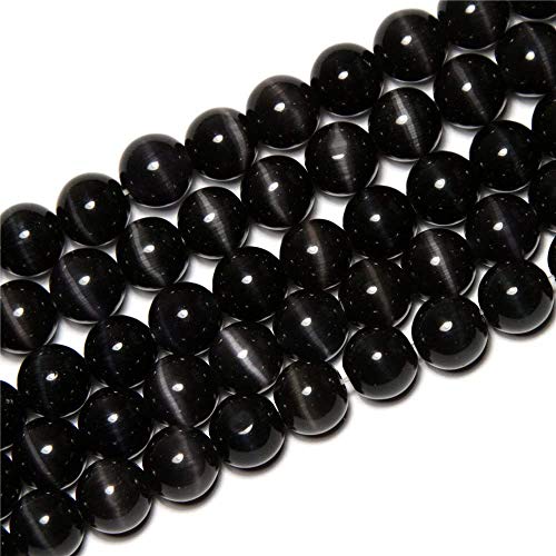 Schwarze Katzenaugen-Perlen, rund, 6 mm, Halbedelstein, lose Perlen für Schmuckherstellung (63–66 Stück/Strang) von LOSKOSSLTDD1