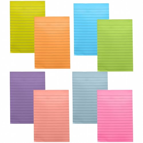 LOSVIP # 1 Block linierte Haftnotizen, 4 x 6 Haftnotizen mit Linien, selbstklebende Notizblöcke, 8 leuchtende, 50 Blatt/Block (I, One Size) von LOSVIP