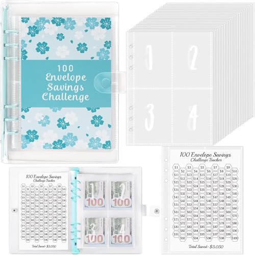 LOSVIP # "100 Tage Challenge! Loseblatt-Notizbuch 100 Umschläge Challenge Ein Finanzplan, der Ihnen hilft, die Gewohnheit des Sparens zu entwickeln" (Blue, One Size) von LOSVIP