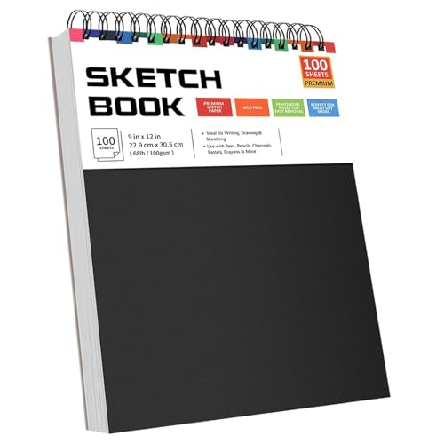 LOSVIP # 9" x 12" Blanko-Zeichenblock, Premium-Skizzenbuch für Künstler, Anfänger und Kreative (Black, One Size) von LOSVIP
