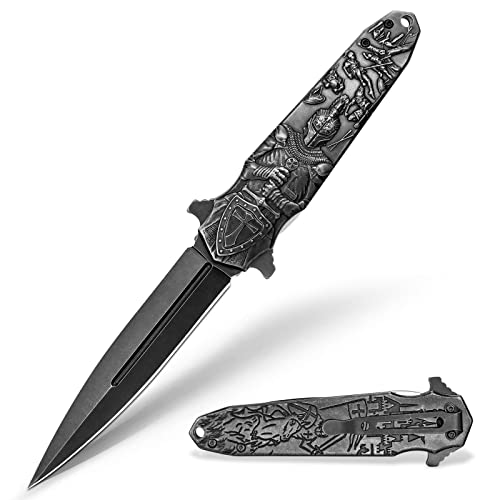 LOTHAR Crusaders Klappmesser, Scharfe Taschenmesser Outdoor, 3D Retro Prägemuster Outdoor Messer mit G10 Griff, Survival Messer, Geschenk von LOTHAR