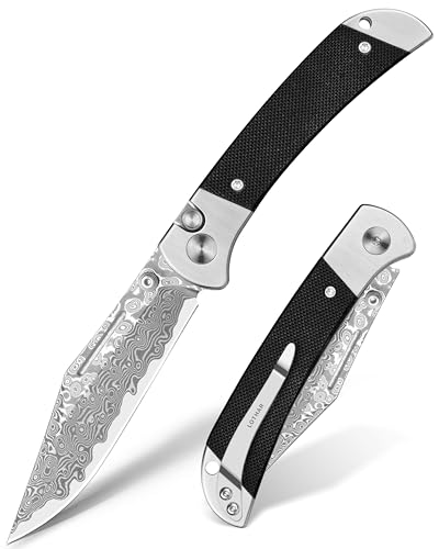 LOTHAR FALCON Taschenmesser, 7.7CM Scharfe Damast Stahl Klappmesser, Kleines G10 Griff Einhandmesser mit Knopfdruck, Button Lock EDC Messer, Gürtelclip, Ideal für Outdoor Enthusiasten LOTHAR FALCON Taschenmesser, 7.7CM Scharfe Damast Stahl Klappmesser, Kleines G10 Griff Einhandmesser mit Knopfdruck, Button Lock EDC Messer, Gürtelclip, Ideal für Outdoor Enthusiasten von LOTHAR