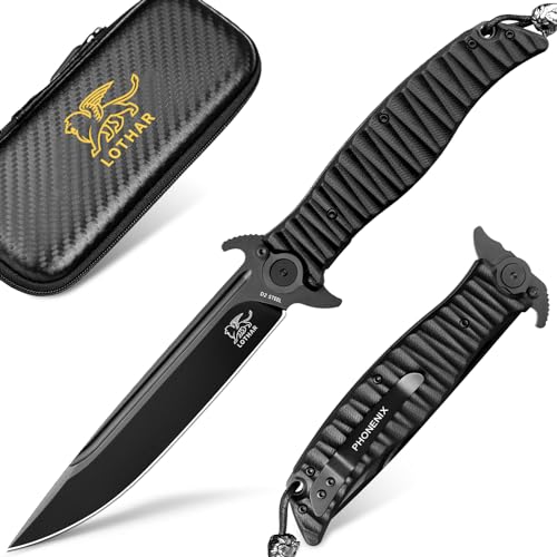 LOTHAR PHOENIX Klappmesser, D2 Stahl Einhandmesser, G10 Griff Jagdmesser, Taschenmesser mit Gürtelclip, Gentleman's Messer, Geschenke für Männer von LOTHAR