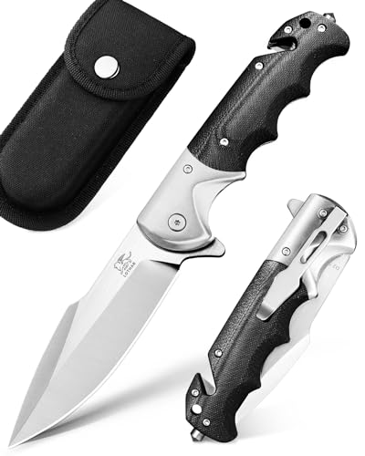 LOTHAR SMAUG Klappmesser - 3 IN 1 D2 Stahl Taschenmesser mit Glasbrecher und Gurtschneider, G10 Griff Einhandmesser, Rettungsmesser, Überlebensmesser, Vielseitiges Survival Messer von LOTHAR